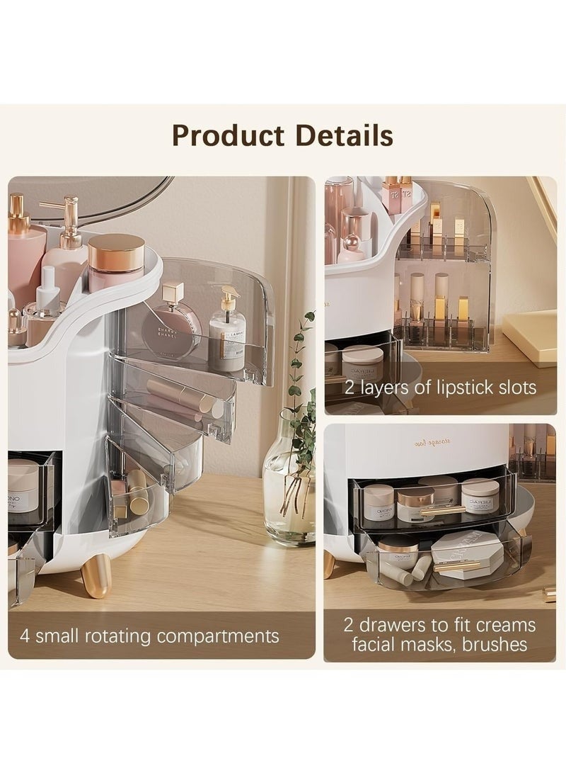 Large Luxury Cosmetic Storage Organizer – Multi-Drawer Transparent Makeup Organizer Box with Lid, Lipstick Holder, Skincare and Perfume Storage – Elegant White Capsule Design with Golden Handles and Legs for Professional Makeup Stations - Image 2